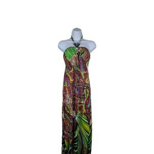 Elegant Green and Pink Maxi Dress